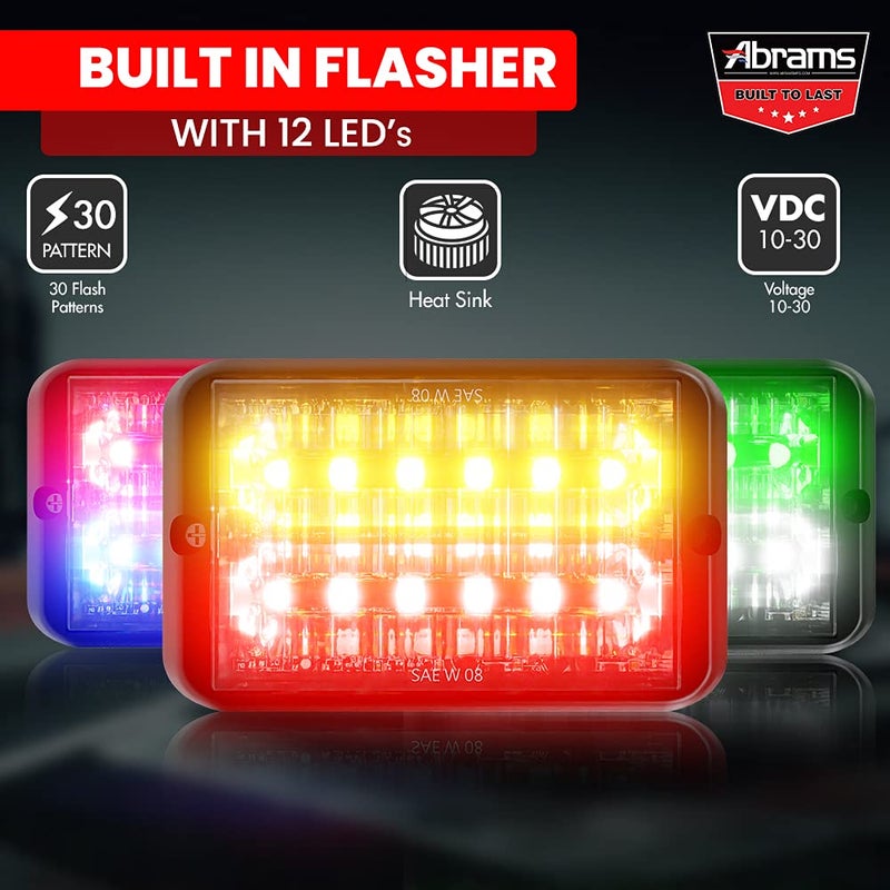 Abrams SAE Class-1 Bold 12 [Amber] 36W - 12 LED Tow Truck Construction Vehicle LED Grille Light Head Surface Mount Strobe Warning Light - Image 5